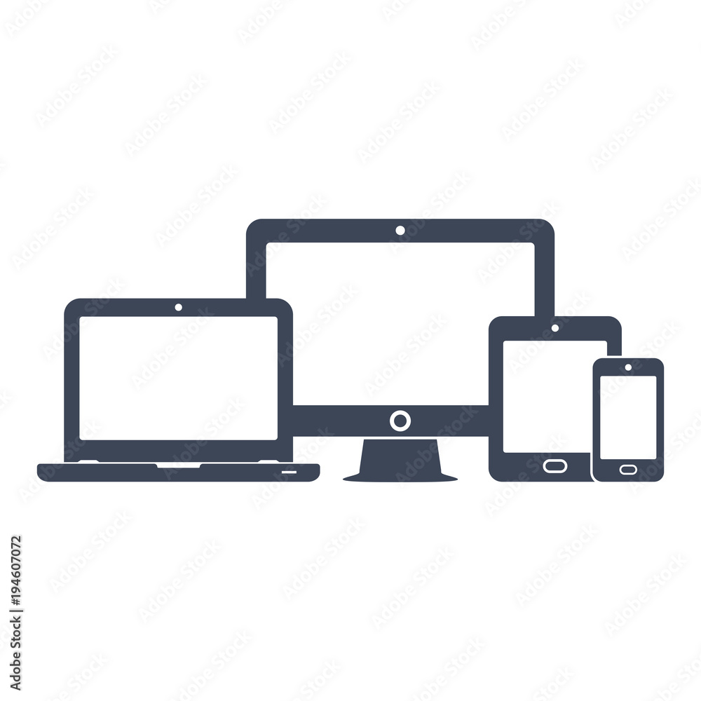 Device icons: smart phone, tablet, laptop and desktop computer. Vector illustration of responsive web design. Device icons: smart phone, tablet, laptop and desktop computer. Vector illustration of responsive web design.