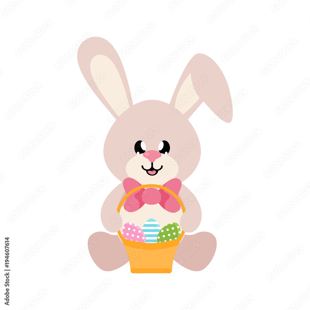 cartoon easter bunny sitting with easter basket and eggs cartoon easter bunny sitting with easter basket and eggs