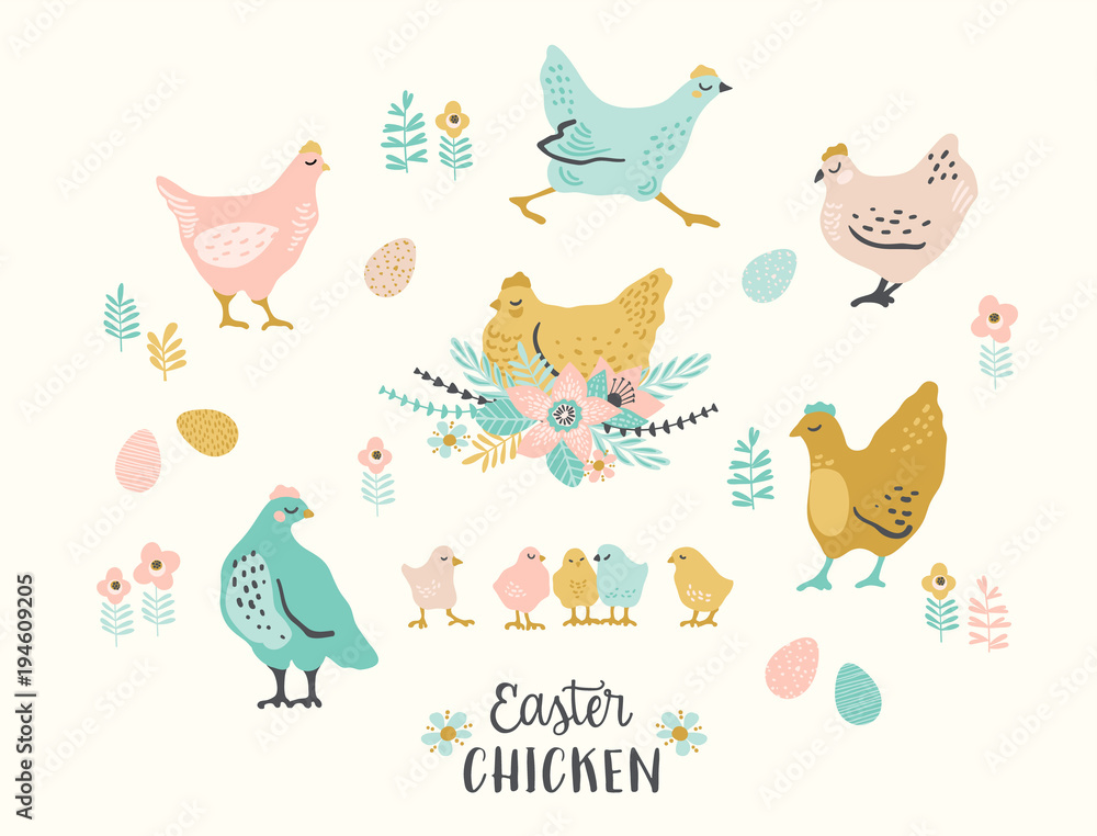 Fototapeta Happy Easter. Vector set of easter chicken for card, poster, flyer and other users.