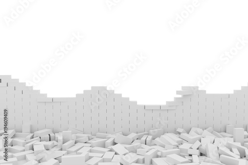 фотографія 3D rendering Destruction of a white brick wall on white background