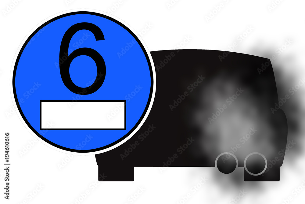 graphic blue sticker with automobile exhaust graphic blue sticker with automobile exhaust