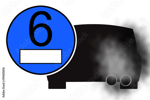 graphic blue sticker with automobile exhaust