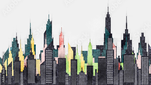 Modern American City Buildings And Skyscrapers Illustration