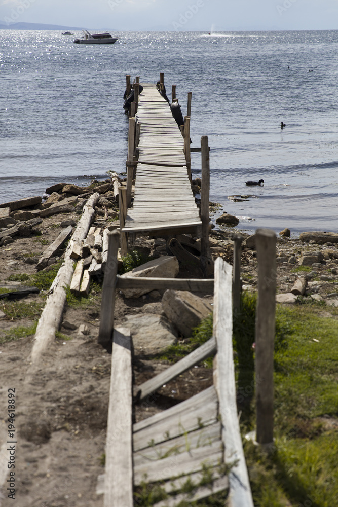View at old wooden pier