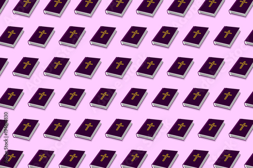 Holy book, Book with cross - vector pattern - purple and yellow, Holy bible,