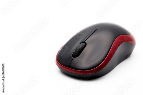 Wireless computer mouse isolated on white background selective focus