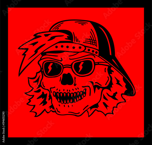 Skull in cap with glasses