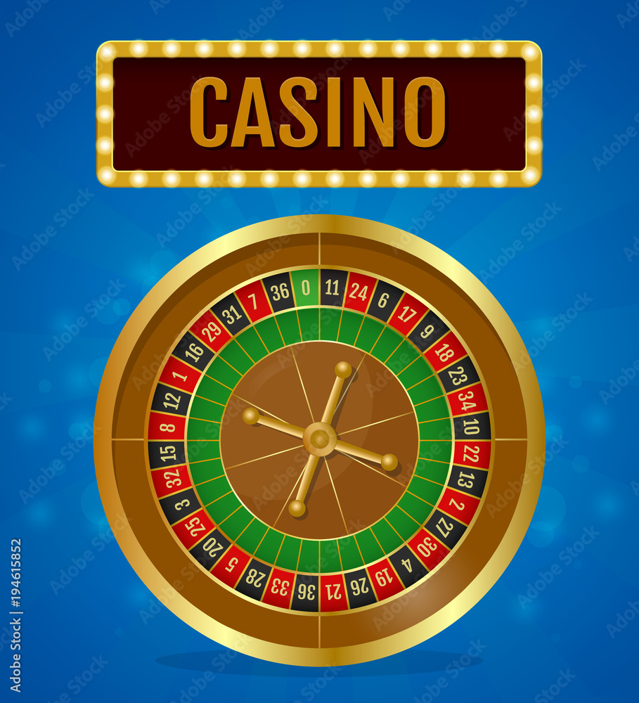 Casino Roulette on Blue Background with Light Sign. Vector Illustration. EPS 10. Casino Roulette on Blue Background with Light Sign. Vector Illustration. EPS 10.