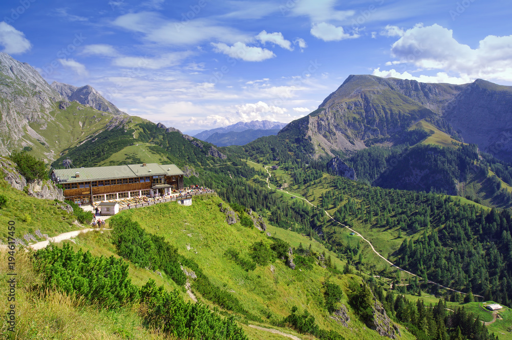 mountain chalet of Jennerbahn at Jenner peak in Germany Alps, mountain landscape mountain chalet of Jennerbahn at Jenner peak in Germany Alps, mountain landscape