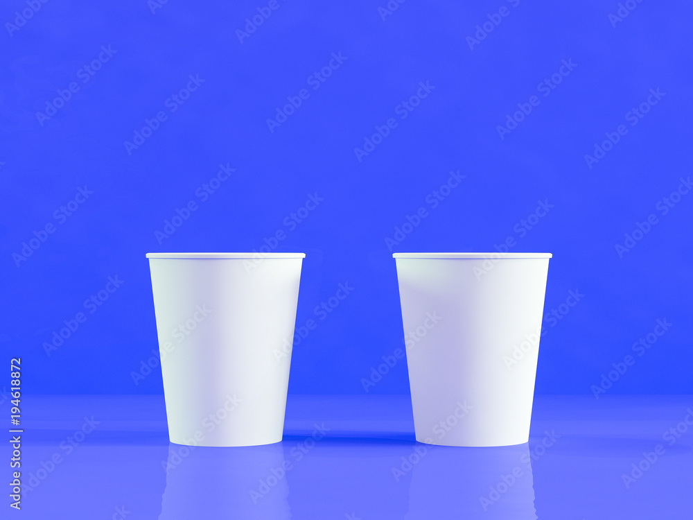 paper cups mockup, 3d illustration, mock up, blue background paper cups mockup, 3d illustration, mock up, blue background
