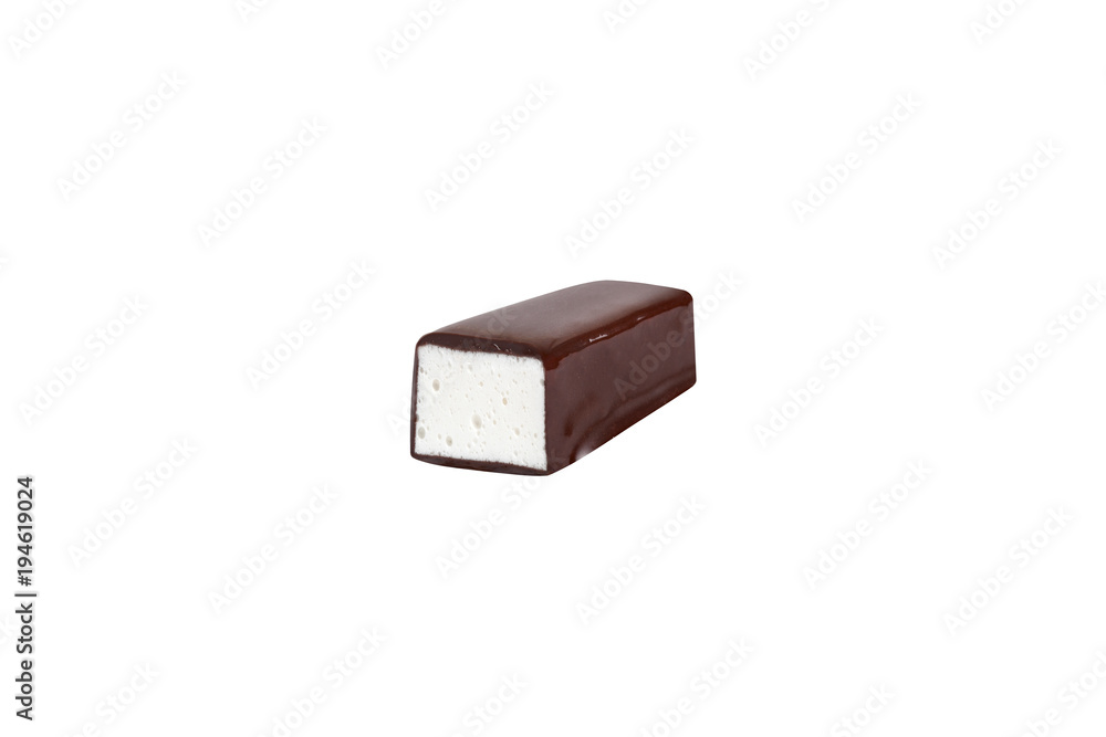 chocolate candy macro shot with nuts and delicious filling on white background, isolates chocolate candy macro shot with nuts and delicious filling on white background, isolates