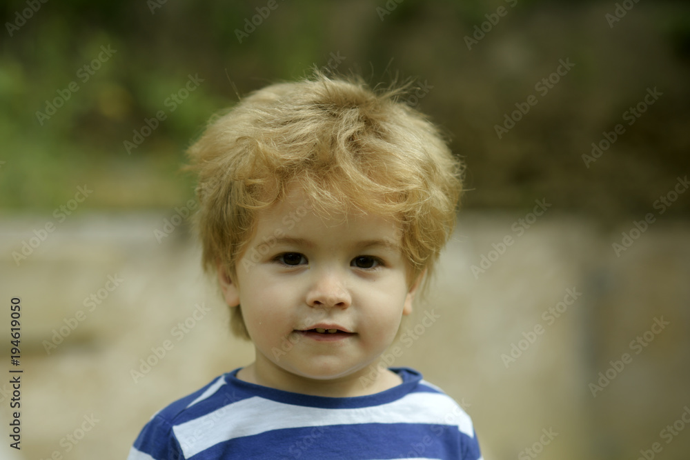 Childhood concept. Child or boy with calm face Childhood concept. Child or boy with calm face