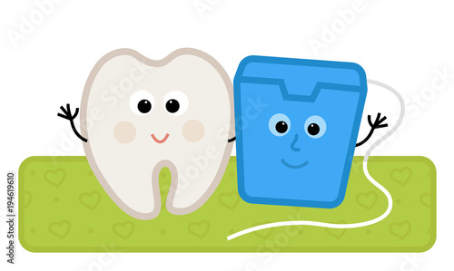 Floss and Tooth - Cute clip-art of a happy tooth and dental floss standing together. Eps10