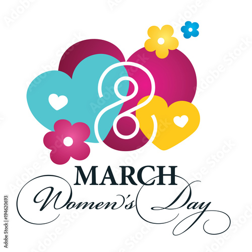 8 March Womens Day trendy style color heart flower logo