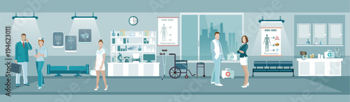 Medicine banners, doctors and hospital interiors health service room, people in the medical center vector