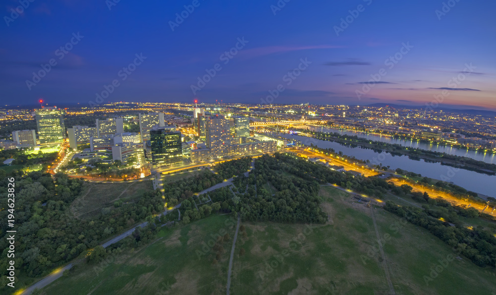 Fototapeta premium cityscape of Vienna city at night, aerial view. Austria