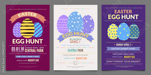 Set of Easter egg hunt fun game event poster templates
