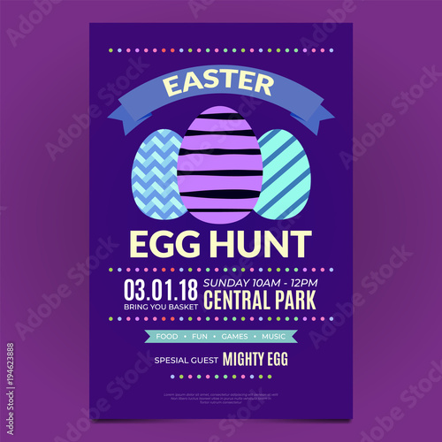 Easter egg hunt poster template in modern violet colors