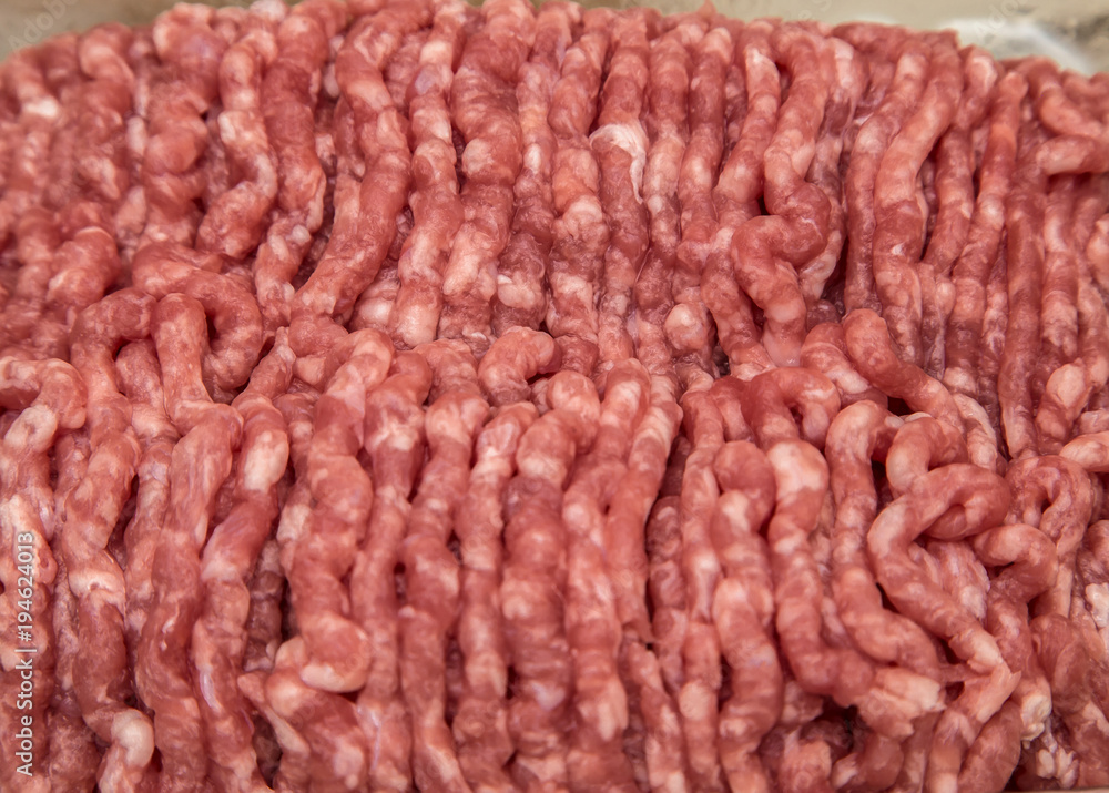 Fresh raw minced pork and beef meat closeup, macro Fresh raw minced pork and beef meat closeup, macro