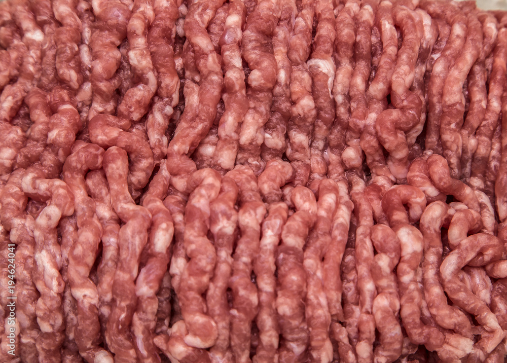 Fresh raw minced pork and beef meat closeup, macro Fresh raw minced pork and beef meat closeup, macro