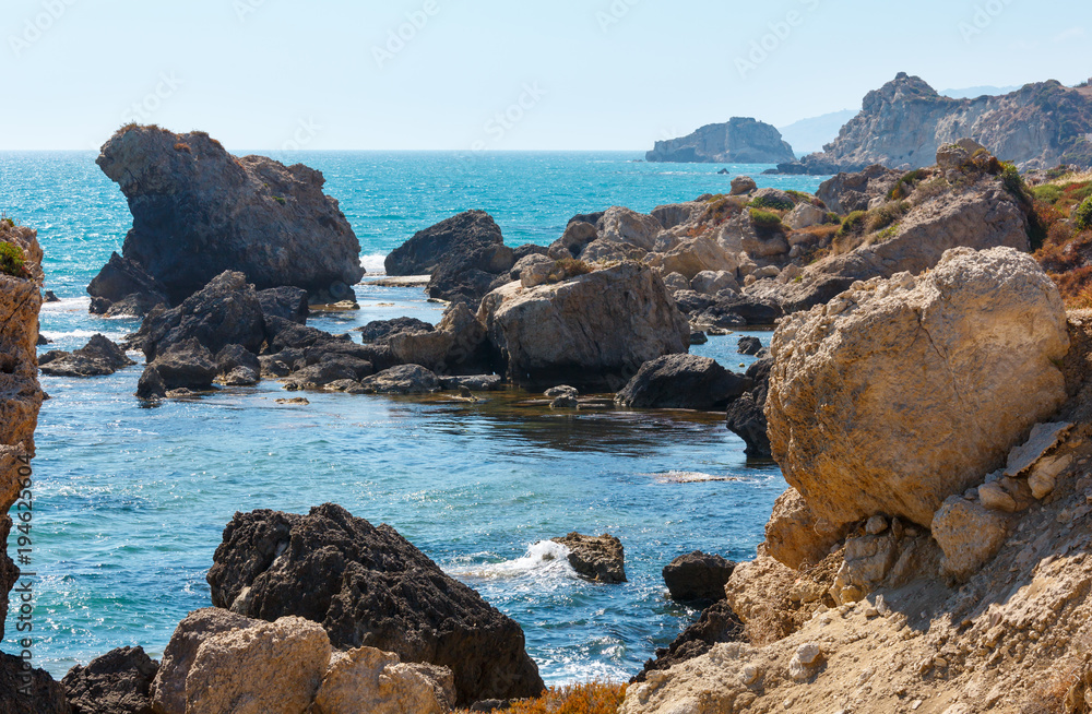 Rock in sea near  Agrigento, Sicily, Italy