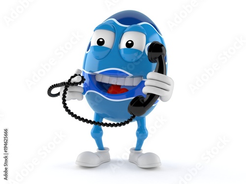 Easter egg character holding a telephone handset