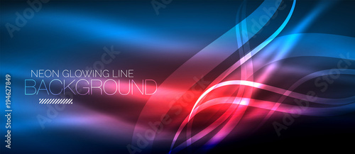 Neon blue elegant smooth wave lines digital abstract background