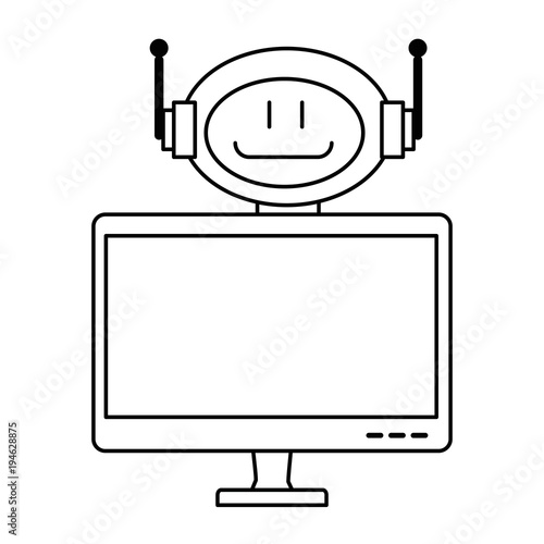 technological robot with monitor character icon vector illustration design