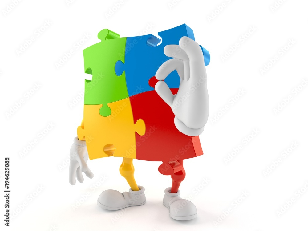 Jigsaw puzzle character with ok gesture