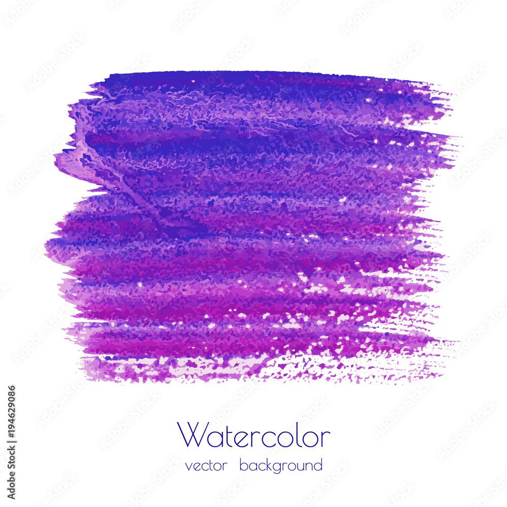 Violet, purple, lilac, blue grunge vector watercolor dry brush strokes texture hand paint on white background. Abstract acrylic backdrop with stains, splashes. Oil frame with place for text or logo.