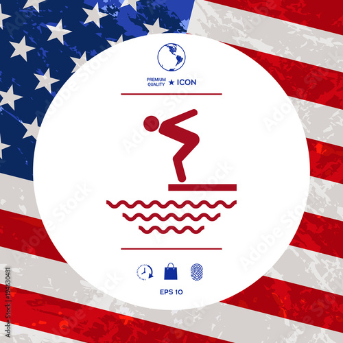 Swimmer on a springboard, Jumping into the water - icon