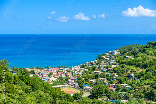 Canaries - Village on the Caribbean island of St. Lucia. It is a paradise destination with a white sand beach and turquoiuse sea. © Simon Dannhauer
