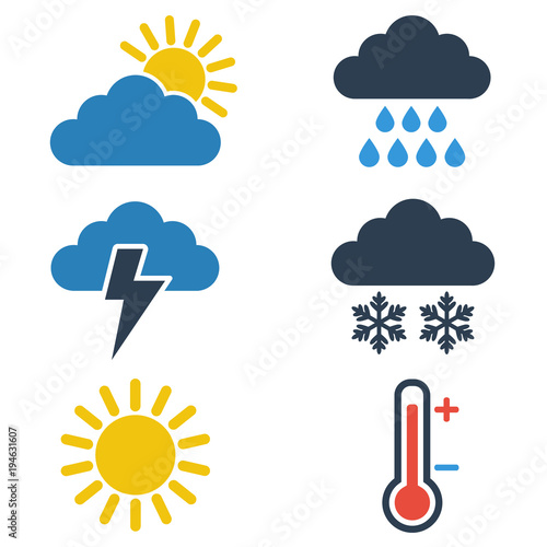 Set of weather icons on white background.