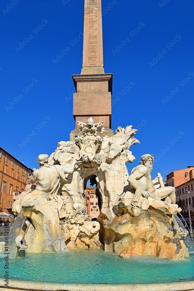 fragment of Fontana dei Quattro Fiumi on Piazza Navona, Rome
