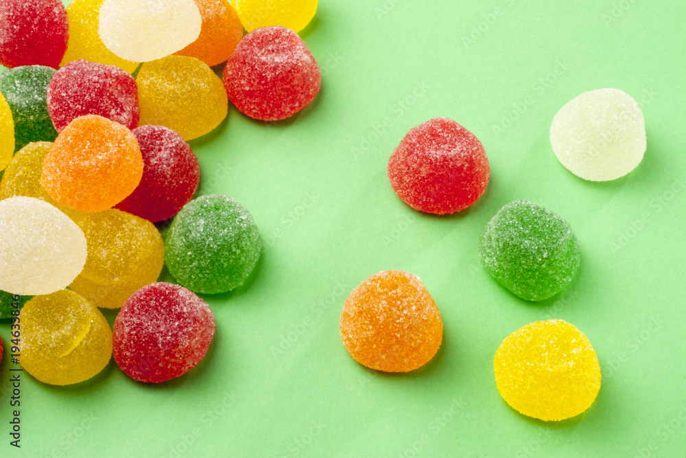jellys Colorful candy on green background jellys Colorful candy on green background
