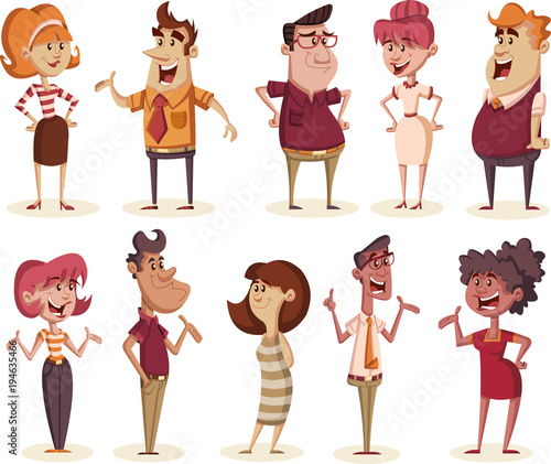 Group of retro cartoon business people.