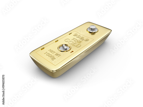 Gold bar in the form of a safe, isolated on white background. 3d Illustration