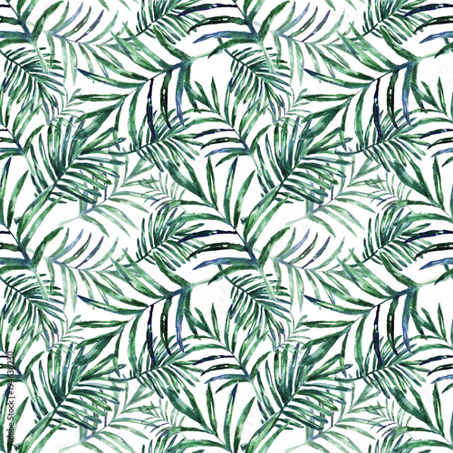 Watercolor palm leaves seamless pattern © violet