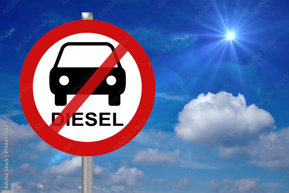 Fahrverbot / Stoppschild mit Auto und dem Wort Diesel Fahrverbot / Stoppschild mit Auto und dem Wort Diesel