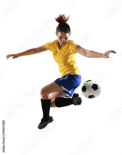 Fototapeta Female Soccer Player Kicking Ball