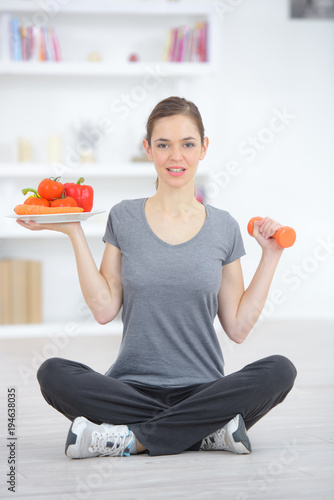 young woman with balance diet and exercise