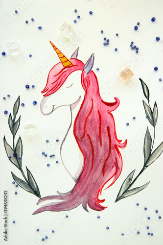 Obraz na płótnie Akwarela jednorożca karty.