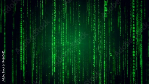 Falling binary code in the matrix style in the technological space photo