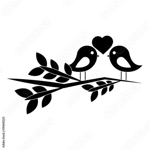 lovebirds heart on branch icon image vector illustration design  black and white