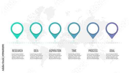 Business process. Timeline with 6 options. Vector template.