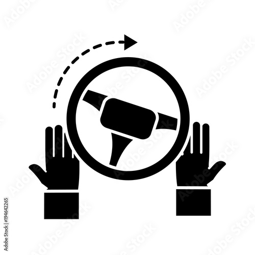 silhouette man hands with steering wheel drive