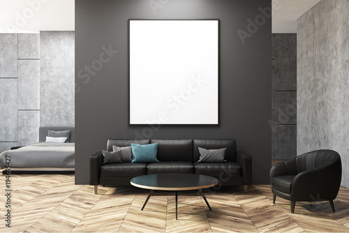 Dark gray and concrete living room, poster