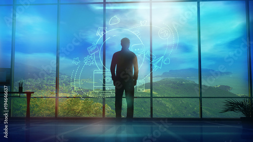 Silhouette of a Man and Infographics on Internet and Social Media themes