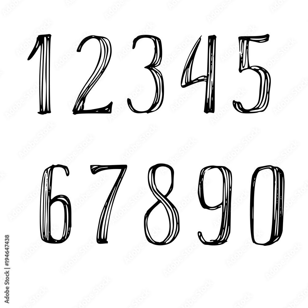 Hand drawn digits on white background Hand drawn digits on white background
