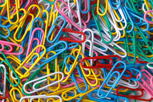 pile of colored office paper clips